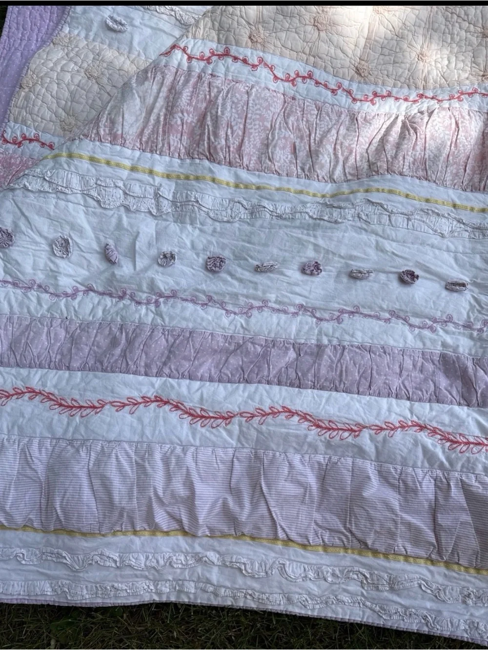Pottery Barn Kids Pink, Peach & Cream Quilted Patchwork Comforter